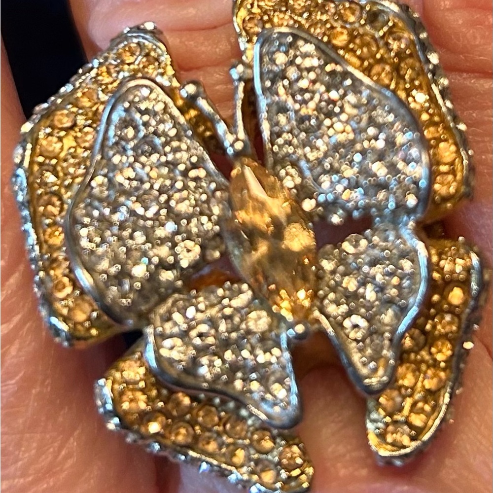 Gold and Clear Stone Butterfly Ring set in Low Carbon Stainless Steel